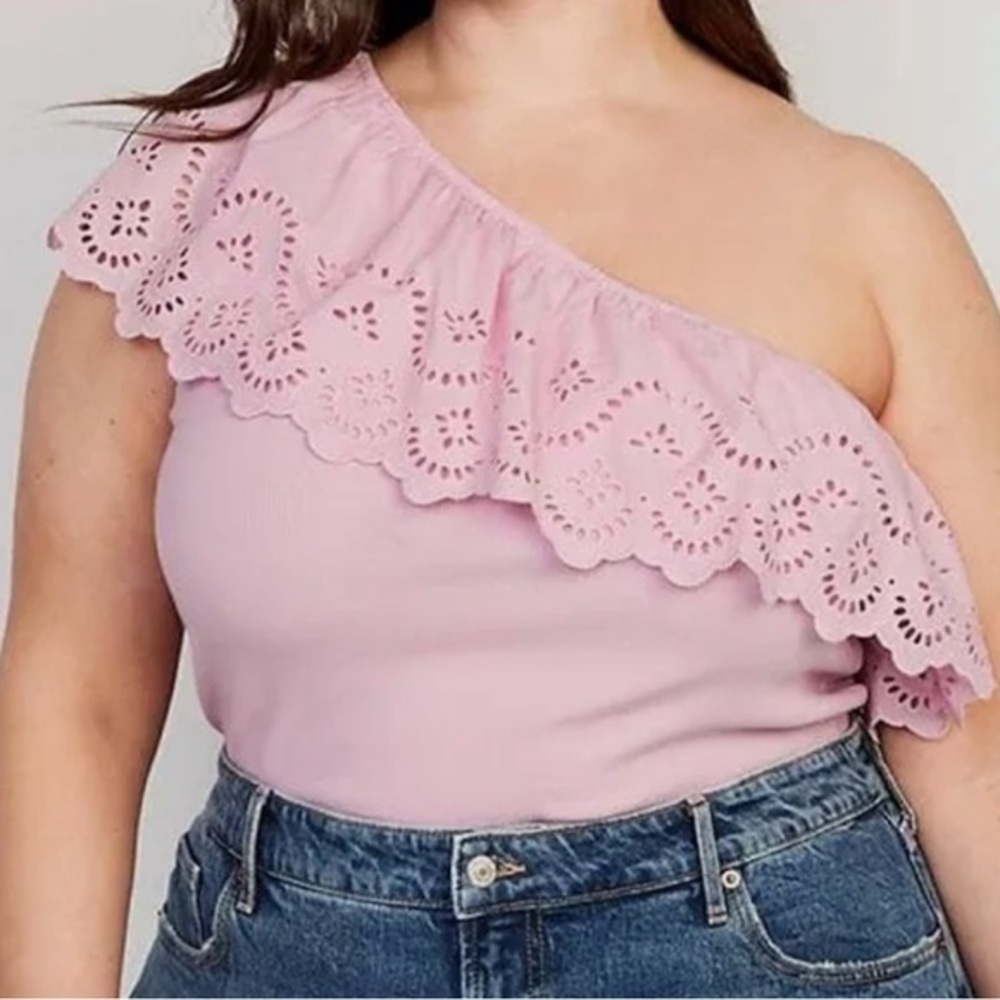 Old Navy pink one shoulder ruffle top size 2x‎